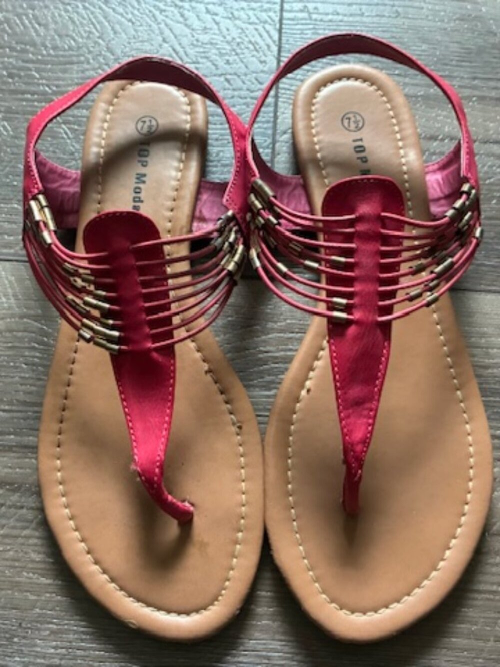 HOT PINK Vegan Leather GOLD BEADS Back Strap FLIP FLOPS (Gladiator) Sandals 7.5